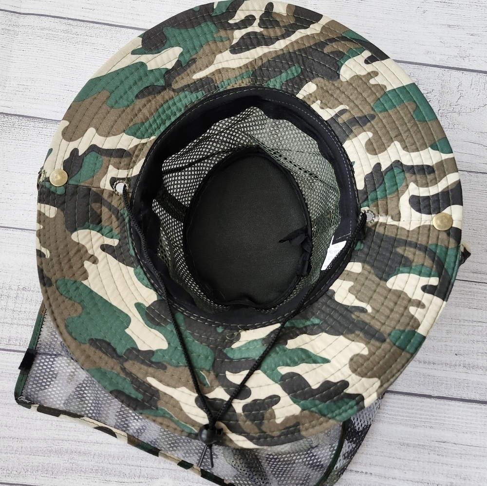 Camouflage Men's Sun Protection Hat w/ Mesh Neck Flap Cover, Wide Brim - Picture 7 of 8
